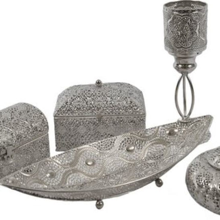 Set van 5 prachtig oosterse stijl |Juwelendoosje | bewaarblik | Juwelenkistje | Sieradenkistje | Kaarsenhouder | kandelaar metaal