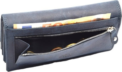 4East® Vintage Leren Dames Portemonnee | Navy | RFID |Stoer Leer Portemonnee Huishoud portemonnee | Dames | Harmonica portemonnee | buffelleer Portemonnee | Overslag portemonnee