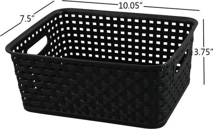6-Pack Mix Zwarte Plastic Geweven Rotan Opbergmand Desktop Manden Plastic Fruitmand - Opberger - Opbergmanden