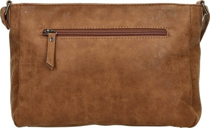 Bicky Bernard Dames Schoudertas Camel - Crossbody Tas met Dubbele Ritssluiting - Ruim Hoofdvak & Voorvakken - Verstelbare Schouderriem