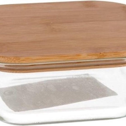 4x Glazen voorraad/vershoud bakje bamboe deksel 1100 ml - Bewaarbakjes ovenbestendig glas