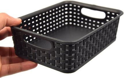 6-Pack Mix Zwarte Plastic Geweven Rotan Opbergmand Desktop Manden Plastic Fruitmand - Opberger - Opbergmanden