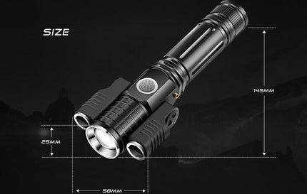 LED Zaklamp Oplaadbaar - Opbergkit - IPX-6 Water resistent - 1000 Lumen - Zwart - Militaire LED Zaklamp