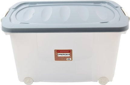 Rollerbox - opbergbox - 45L - 1 stuks - Wieltjes - Transparant/Blauw