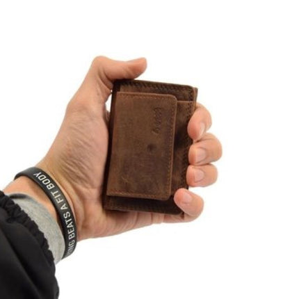 Mini Portemonnee dames en heren - vakantie portemonnee - Compact portemonnee - Buffelleer portemonnee - Kleine portemonnee - Portemonnee - mini portemonnee - - bruin - 9,8 cm