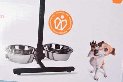 Voerbak Set| Verstelbare | H-Standaard Hamerslag | Eetbak | RVS | Voerbakken | Antislip | Waterbak | 46cm*28cm*8cm