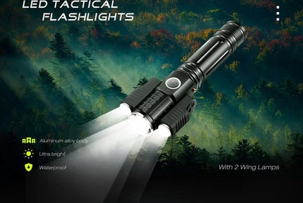 LED Zaklamp Oplaadbaar - Opbergkit - IPX-6 Water resistent - 1000 Lumen - Zwart - Militaire LED Zaklamp