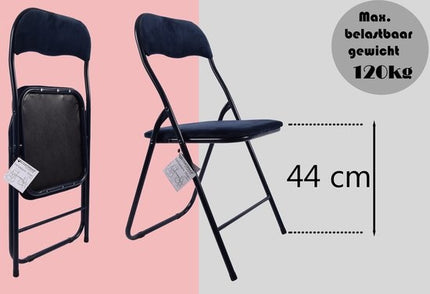 6x Klapstoel met zithoogte van 43 cm Vouwstoel velvet zitvlak en rug bekleed - stoel - tafelstoel- tafelstoel - klapstoel - Velvet klapstoel - Luxe klapstoel - Met kussentjes - Stoelen - Klapstoelen - Stoeltje - Premium chair - Donkerblauw