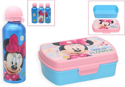Minnie Mouse Lunchset met waterfles 450ml en broodtrommel - Minnie Mouse Aluminium Waterfles – Blauw - Broodtrommel Minnie Mouse