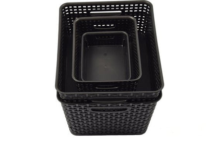 6-Pack Mix Zwarte Plastic Geweven Rotan Opbergmand Desktop Manden Plastic Fruitmand - Opberger - Opbergmanden