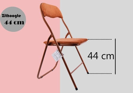 Klapstoel met zithoogte van 43 cml Vouwstoel velvet zitvlak en rug bekleed camel bruin