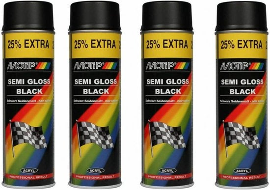 Motip Zijdeglans Acryllak Zwart - 500 ml - Spuit spray zwart - Verf zwart kopen - 4 X Spuitspray LAK ZWART ZIJDEGLANS 500 ML sneldrogend 