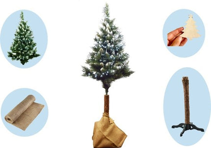 Kunstkerstboom diamanten kerstboom op Natuurlijke houten stam 180 cm - Kunst DIAMANT PIJNBOOM 180CM - Kunstkerstboom 180cm sneeuw Kerstboom