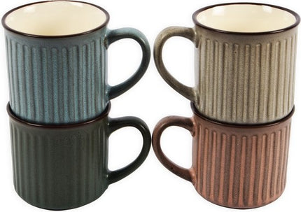 Set van 4 koffiekopjes -Assorti kleuren - Mokken | Verticale Gestreepte aardwerk kopjes 250ml