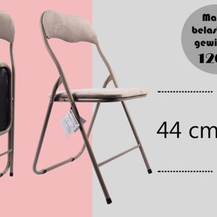 6x Klapstoel met zithoogte van 43 cm Vouwstoel velvet zitvlak en rug bekleed - stoel - tafelstoel- tafelstoel - klapstoel - Velvet klapstoel - Luxe klapstoel - Met kussentjes - Stoelen - Klapstoelen - Stoeltje - Premium chair - beige taupe