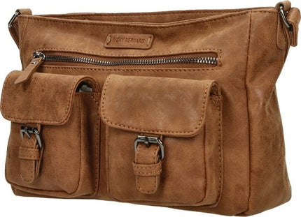 Bicky Bernard Dames Schoudertas Camel - Crossbody Tas met Dubbele Ritssluiting - Ruim Hoofdvak & Voorvakken - Verstelbare Schouderriem