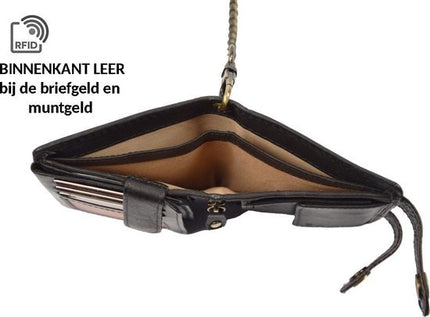 Portemonnee met ketting - Leren Dames Portemonnee Met Ketting Zwart - Leren Heren Portemonnee Met Ketting Zwart