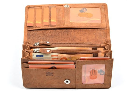 4East® Vintage Leren Dames Portemonnee |Cognac | RFID |Stoer Leer Portemonnee Huishoud portemonnee | Dames | Harmonica portemonnee | buffelleer Portemonnee | Overslag portemonnee