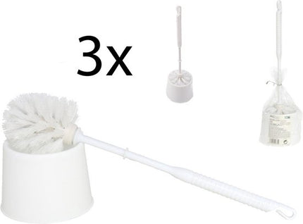3xDiscountershop - Toiletborstel - Wcborstel kunststof -Toiletborstel in houder - Toiletborstelhouder - Wc borstel - borstel - Roestvrij - WitProduct breedte 10.5x 33x 6 cm