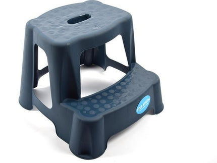 Blauw kinderkrukje/opstapje met 2 treden 35 cm - Keuken/badkamer krukjes/opstapjes voor kinderen