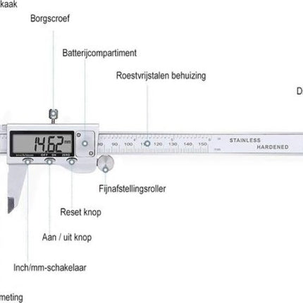 Professionele Digitale Schuifmaat met handige Opbergcase - Incl. extra batterijen - RVS - 150mm meetbereik