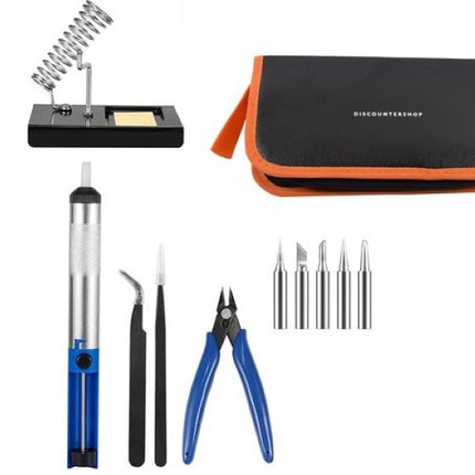 Soldeerboutset 15-in-1 met 60 Watt - soldeerbout met instelbare temperatuur - soldeerpistool - 5 stuks soldeerboutpunten - soldeerdraad - desoldeerpomp, pincet