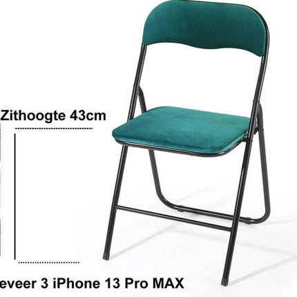 Klapstoel met zithoogte van 43 cm Vouwstoel velvet zitvlak en rug bekleed - stoel - tafelstoel- tafelstoel - klapstoel - Velvet klapstoel - Luxe klapstoel - Met kussentjes - Stoelen - Klapstoelen - Stoeltje - Premium chair - blauw turquoise