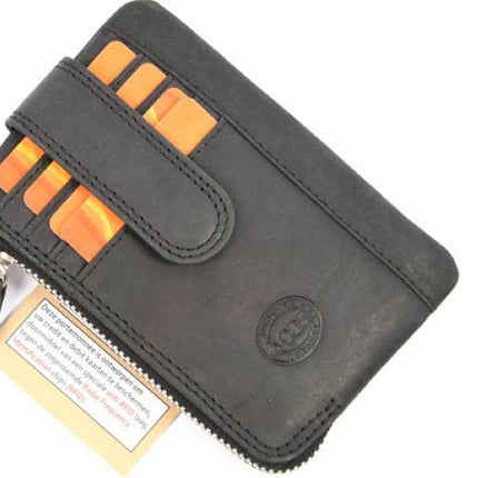 Mini portemonnee sleutelhanger | unisex rfid sleuteletui |mini portemonnee met rits muntvak | 4 pasjeshouder & 2 sleutelring | 12.5x8x1cm - zwart 