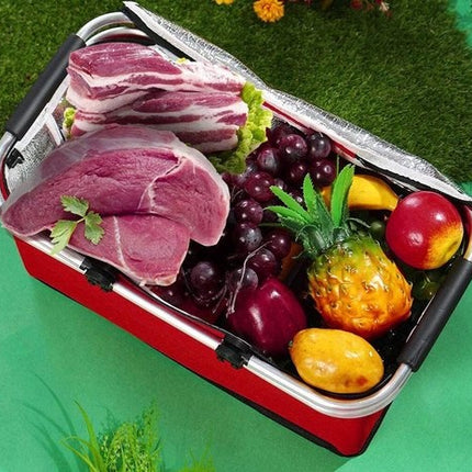 Opvouwbare boodschappenmand, met koelfunctie, thermomand met handvat, 25 l, deksel met ritssluiting, koelmand, rood