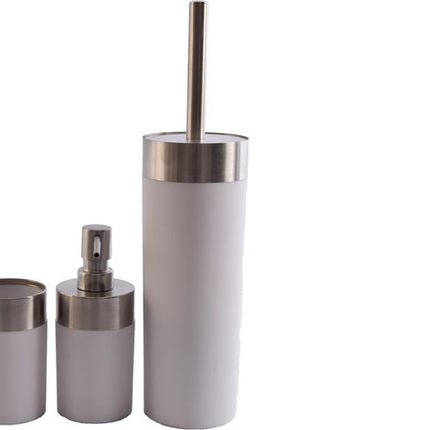 Badkameraccessoires Luxe Badkamerset |badkameraccessoires | rvs mat Wit |3 delig | zeeppompje | zeepdispenser | beker | tandenborstelhouder | toiletborstel met houder