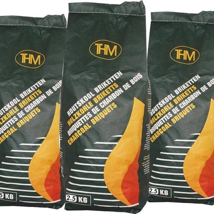 3X houtskoolbriketten van 2.5 KG inclusief aanmaakblokjes 64 Stuks - Barbecue - BBQ - 3 Stuks - Totaal 7.5 KG