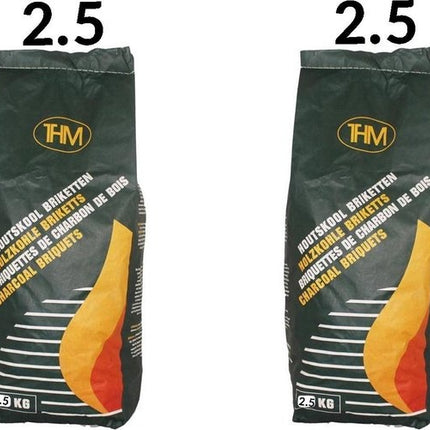 2X houtskoolbriketten van 2.5 KG inclusief aanmaakblokjes 64 Stuks - Barbecue - BBQ - 2 Stuks - Totaal 5 KG