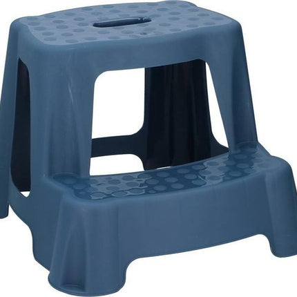 Blauw kinderkrukje/opstapje met 2 treden 35 cm - Keuken/badkamer krukjes/opstapjes voor kinderen