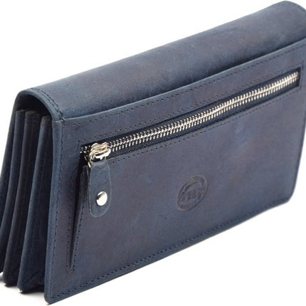 4East® Vintage Leren Dames Portemonnee | Navy | RFID |Stoer Leer Portemonnee Huishoud portemonnee | Dames | Harmonica portemonnee | buffelleer Portemonnee | Overslag portemonnee