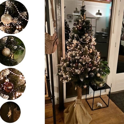 Kleine Kerstballen met 50 Kerstbalhaakjes 3-4cm 44-delig |decoratie met en piek goud bruin met glitters ketting |kunststof kerstbal