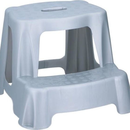 Grijs kinderkrukje/opstapje met 2 treden 35 cm - Keuken/badkamer krukjes/opstapjes voor kinderen