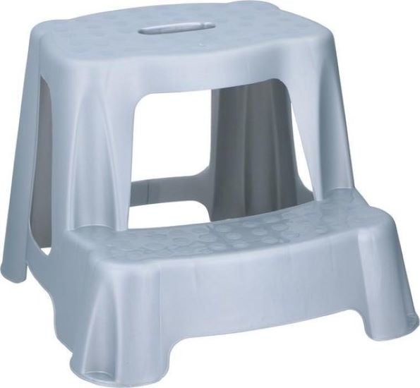Grijs kinderkrukje/opstapje met 2 treden 35 cm - Keuken/badkamer krukjes/opstapjes voor kinderen