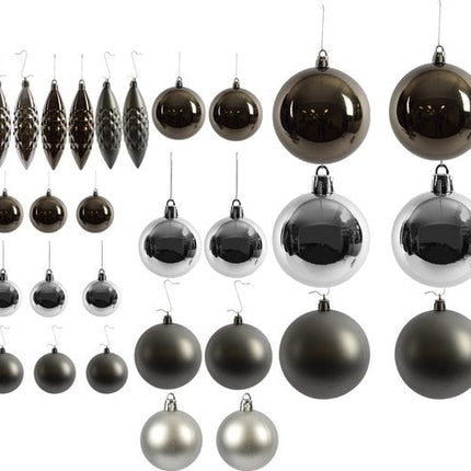 Kerstballen met 50 Kerstbalhaakjes 4-5-6cm 31-delig |Zilver/donker grijs mat grijs |kunststof kerstbal