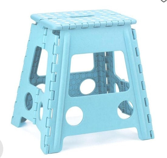 Opstapkruk - opstapkrukje - Badkamerkrukje - Blauw - Kruk - Badkamerkruk - Krukje - Trappetje - Kleine trap - Design - Kunststof - Kruk super handig - Krukje - Keukentrap - Keukentrapje - Opvouwbaar - Blauw 39 cm - tot 150 kg 