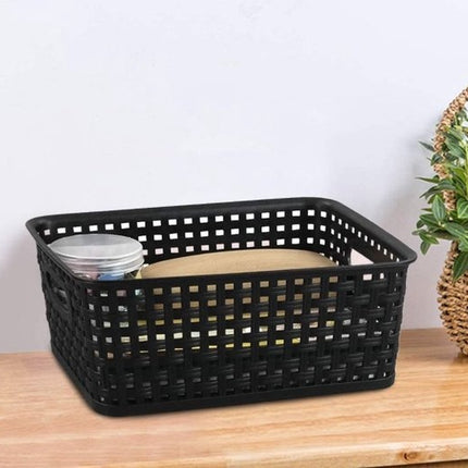 6-Pack Mix Zwarte Plastic Geweven Rotan Opbergmand Desktop Manden Plastic Fruitmand - Opberger - Opbergmanden