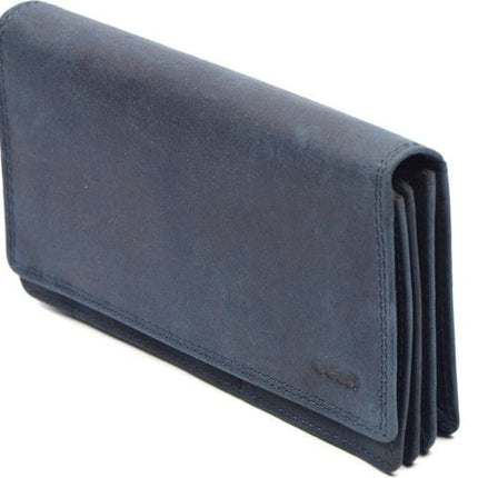 4East® Vintage Leren Dames Portemonnee | Navy | RFID |Stoer Leer Portemonnee Huishoud portemonnee | Dames | Harmonica portemonnee | buffelleer Portemonnee | Overslag portemonnee
