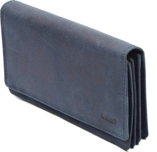 4East® Vintage Leren Dames Portemonnee | Navy | RFID |Stoer Leer Portemonnee Huishoud portemonnee | Dames | Harmonica portemonnee | buffelleer Portemonnee | Overslag portemonnee