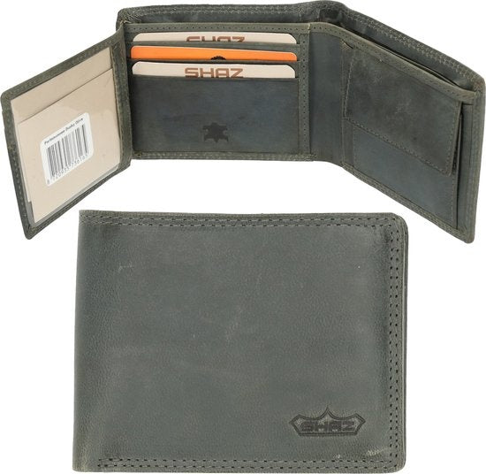 Leren Portemonnee Unisex Olijfgroen - Compact, Duurzaam en Functioneel - 11cm x 9cm x 2cm - Veelzijdige Opbergruimte