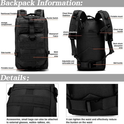 Tactical Backpack 38 l | Tactische rugzak | sport - school - werk | Zwart - Backpack US Assault Molle Large - Rugzak - Zwart - 38 L