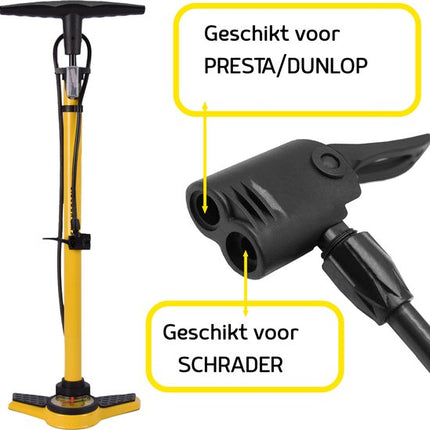 Fietspomp Goedkoop met Drukmeter – Vloerpomp voor Racefiets, Mountainbike en Stadsfiets – Universeel met Presta & Schrader Ventiel – 11 Bar