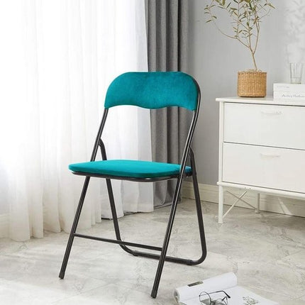 Klapstoel met zithoogte van 43 cm Vouwstoel velvet zitvlak en rug bekleed - stoel - tafelstoel- tafelstoel - klapstoel - Velvet klapstoel - Luxe klapstoel - Met kussentjes - Stoelen - Klapstoelen - Stoeltje - Premium chair - blauw turquoise