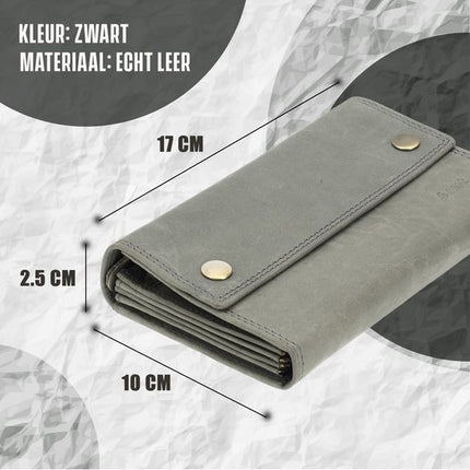 Leren Horeca Portemonnee - Horeca Portefeuille - Heren & Dames - RFID - 14 Pasjeshouder & Muntvak - Grijs