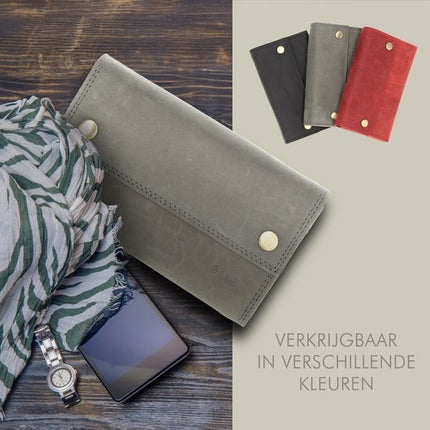 Leren Horeca Portemonnee - Horeca Portefeuille - Heren & Dames - RFID - 14 Pasjeshouder & Muntvak - Grijs