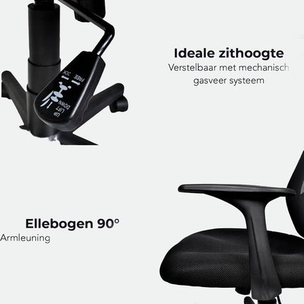 Ergonomische Bureaustoel - Volwassenen - Verstelbaar - Netbekleding - Zwart
