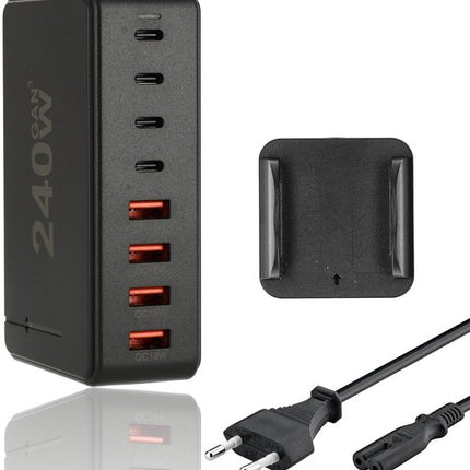 Snellader 240W GaN III – 8-Poorts USB-C Oplaadstation | Fast Charger voor MacBook, iPhone 15, Samsung S24 | PD Charger | USB Hub met Voeding & Snelladen
